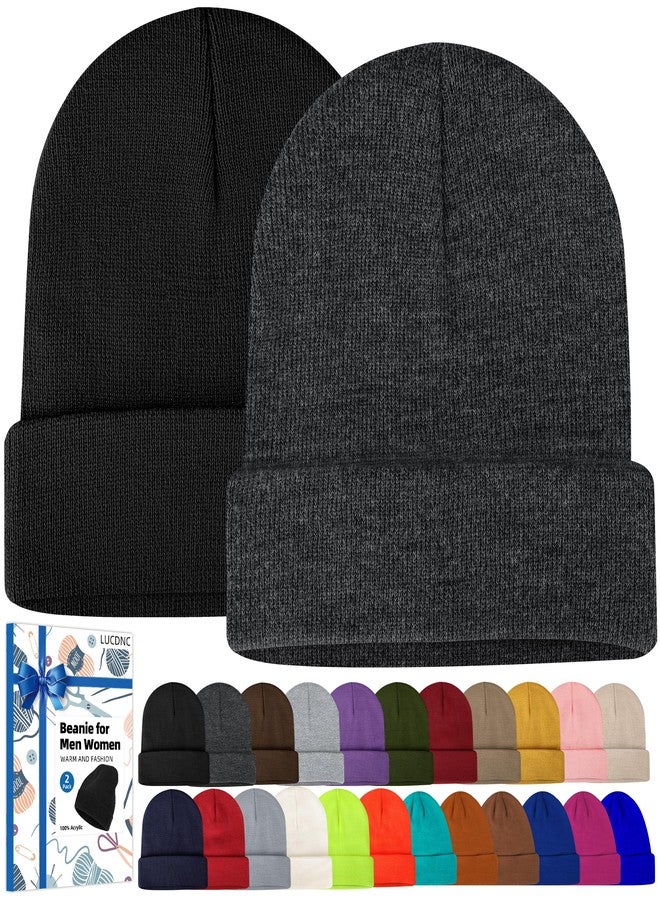 lucdnc Beanies for Men Women 2 Pack Fall Winter Men's Hats Unisex Warm Knit Skullies Beanies Soft Ski Caps Black and Dark Gray - Image 1